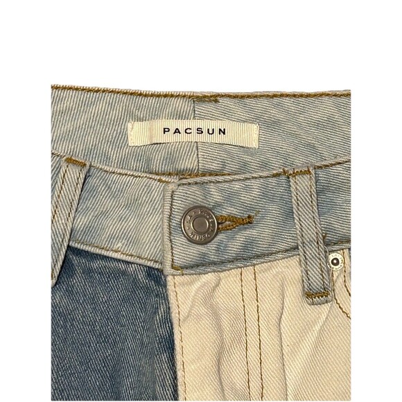 PacSun Mom Jeans Women’s 24 Colorblock Patchwork Straight Leg High Rise - Picture 2 of 5